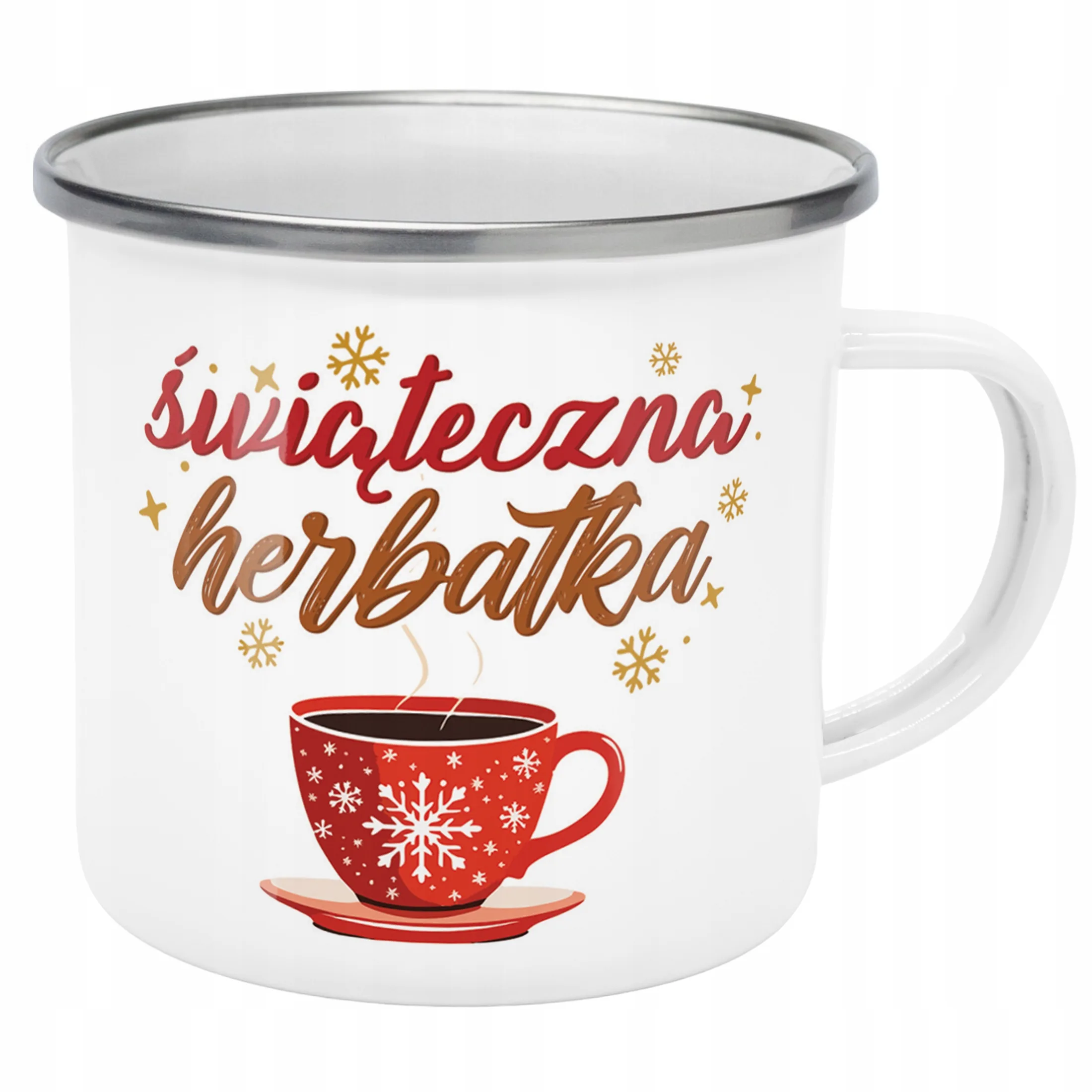 Emaliowany Kubek Garnuszek Świąteczny Świąteczna Herbatka Boże Narodzenie