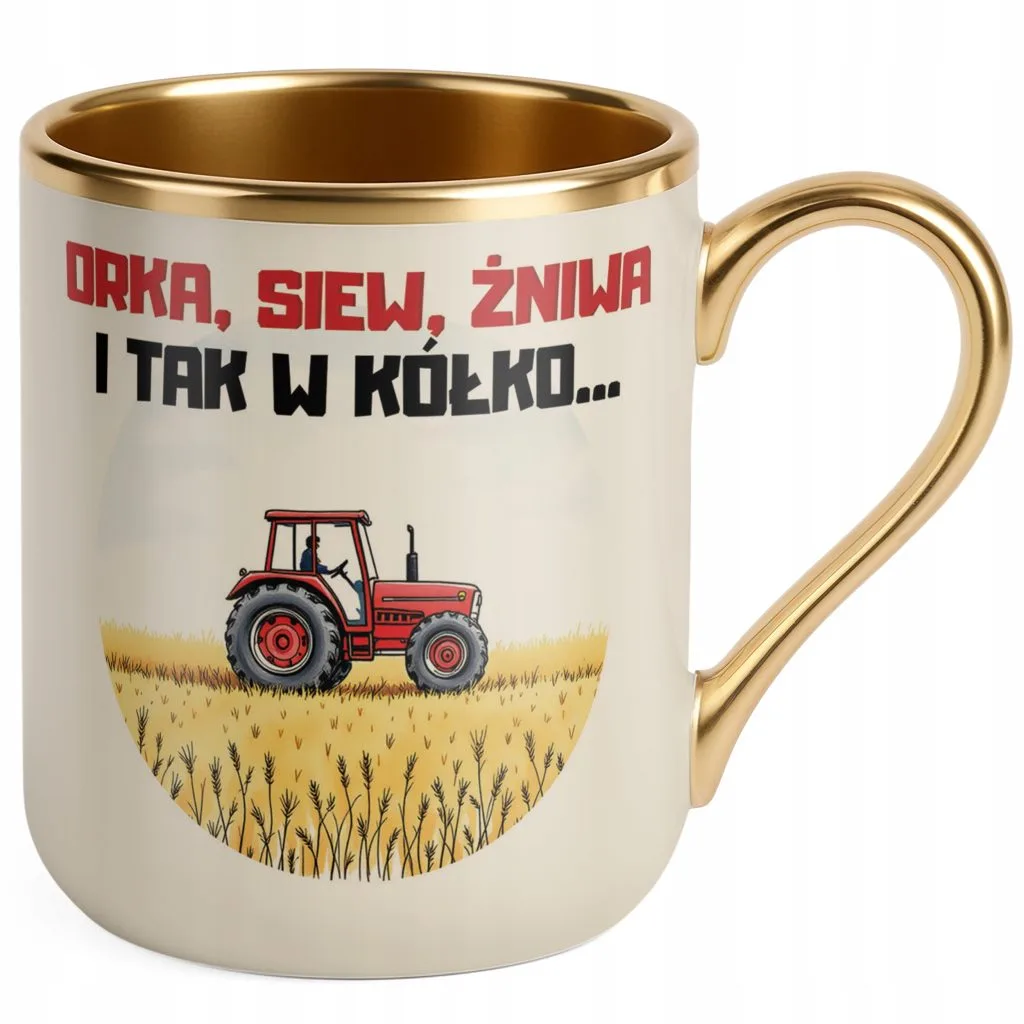 Kubek Premium Złoty Ecru Rolnik Dla Rolnika Traktor Zabawny Prezent