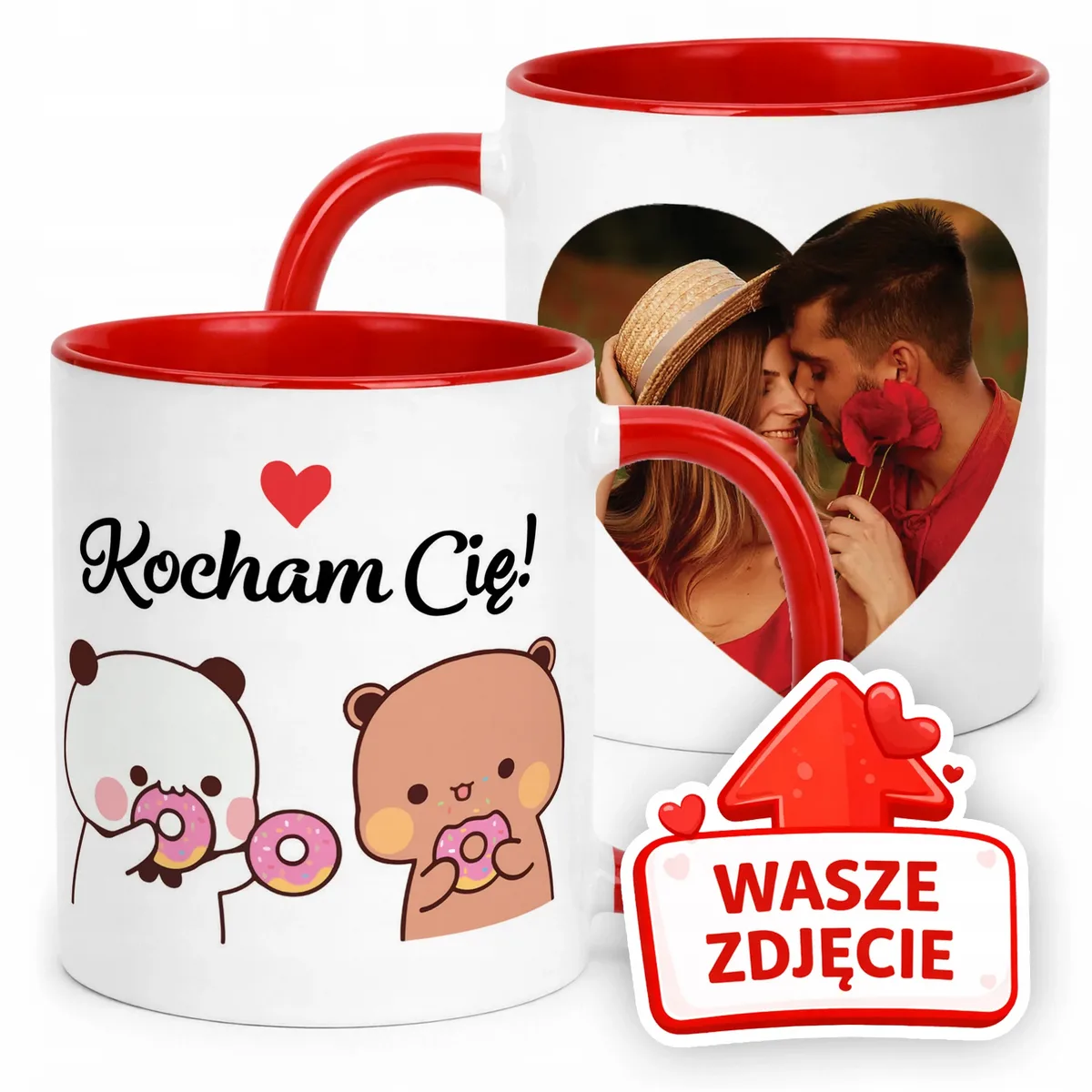 Kubek Czerwony Z Własnym Zdjęciem Serce Walentynki Prezent Upominek