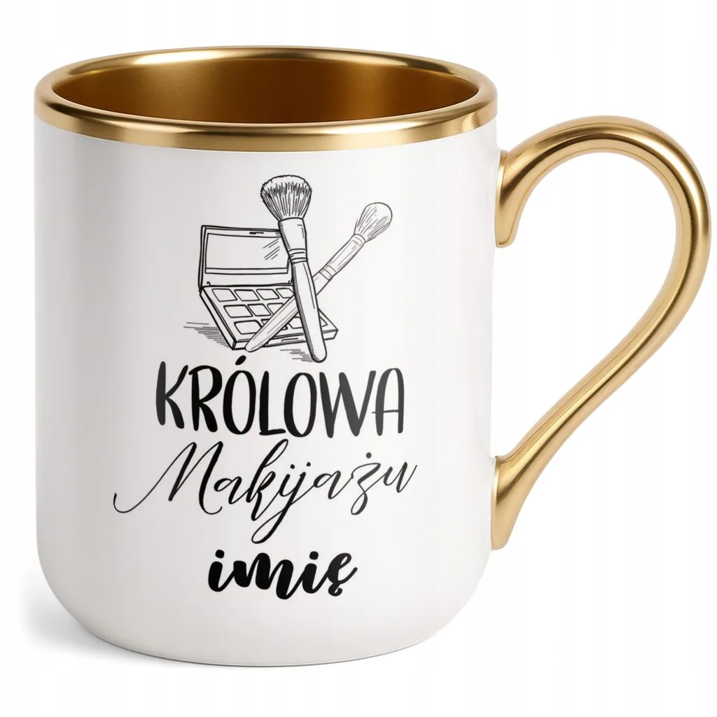 Kubek Premium Złoty Personalizowany Królowa Makijażu Prezent