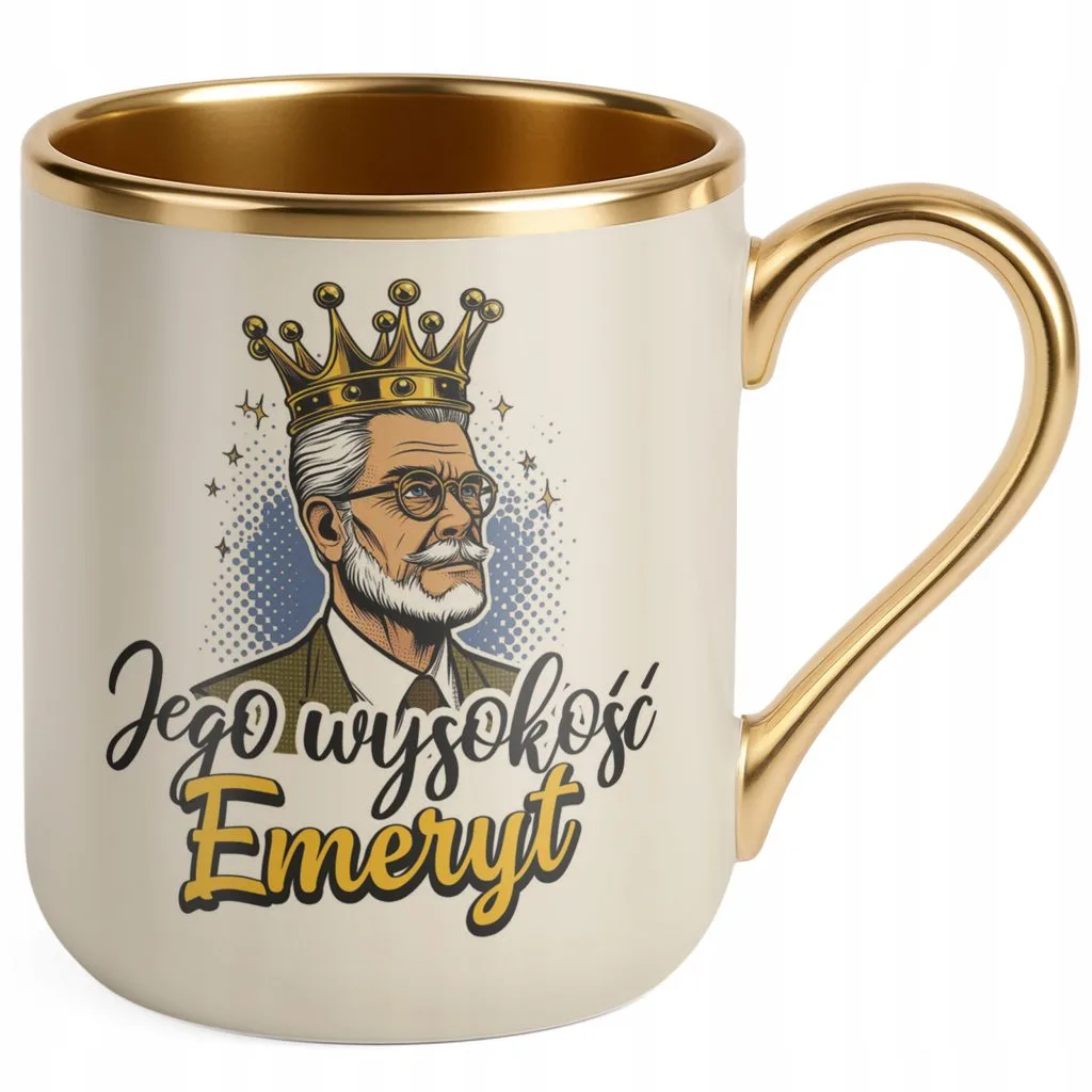 Kubek Premium Złoty Ecru Z okazji Emerytury Dla Emeryta Prezent