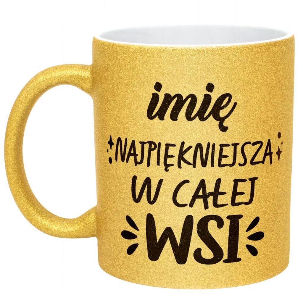 Złoty kubek brokatowy personalizowany Dzień Kobiet Prezent Upominek