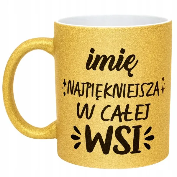 Złoty kubek brokatowy personalizowany Dzień Kobiet Prezent Upominek
