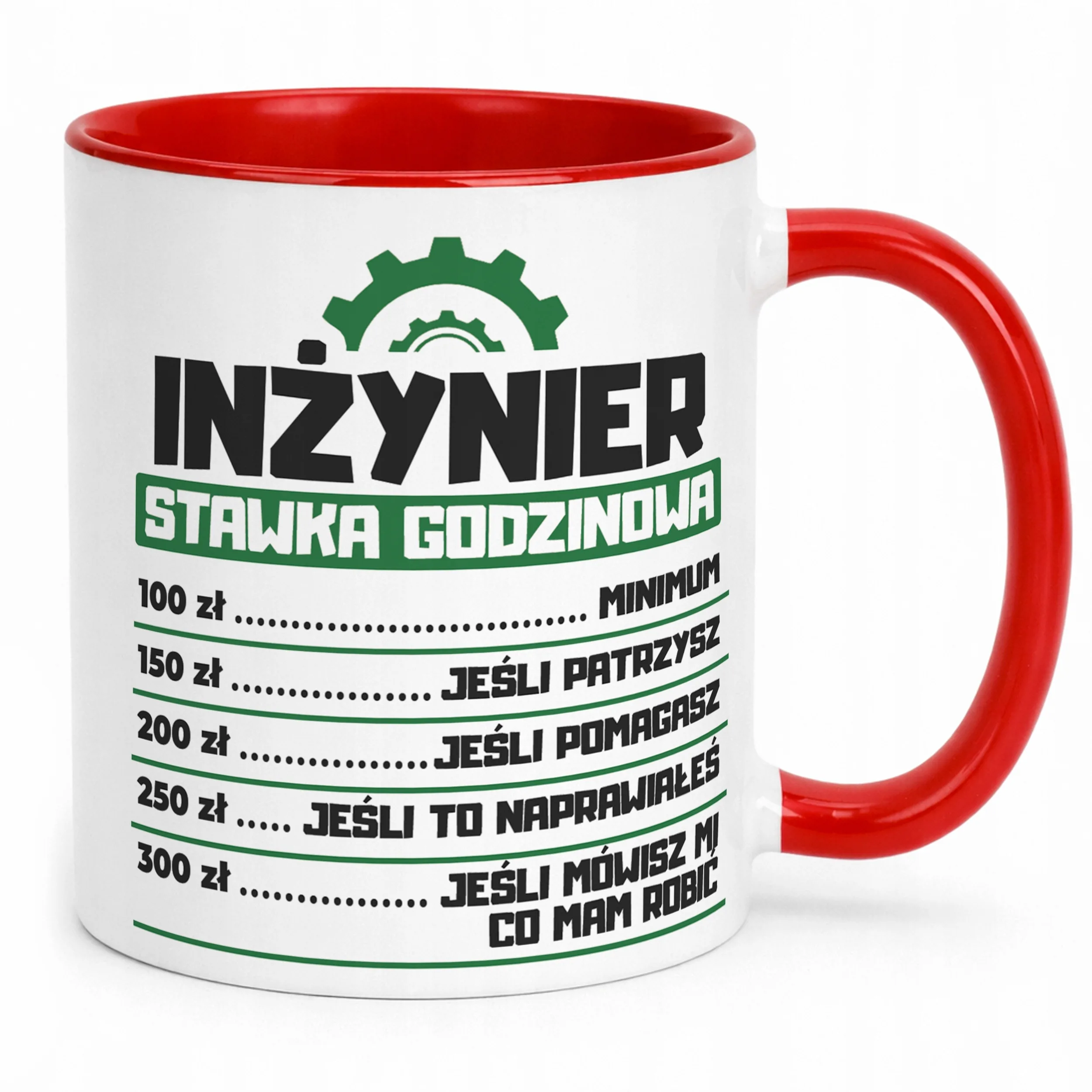 Kubek Czerwony Inżynier Stawka Godzinowa Zabawny Prezent Upominek