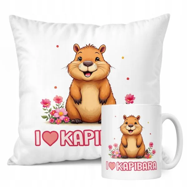 Zestaw Kubek + Poduszka Kapibara Capybara Zwierzak Słodki Dla Dzieci