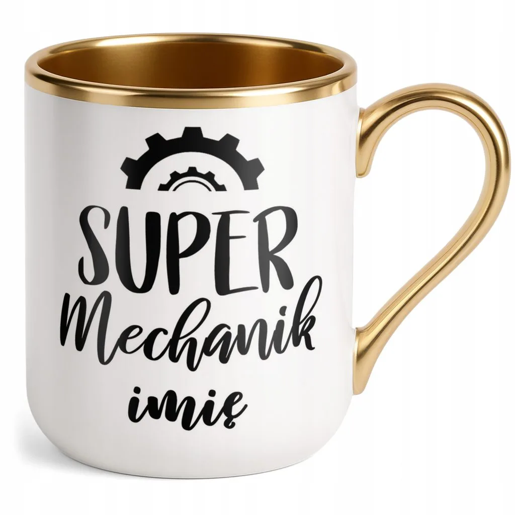 Kubek Premium Złoty Personalizowany Super Mechanik Prezent Upominek
