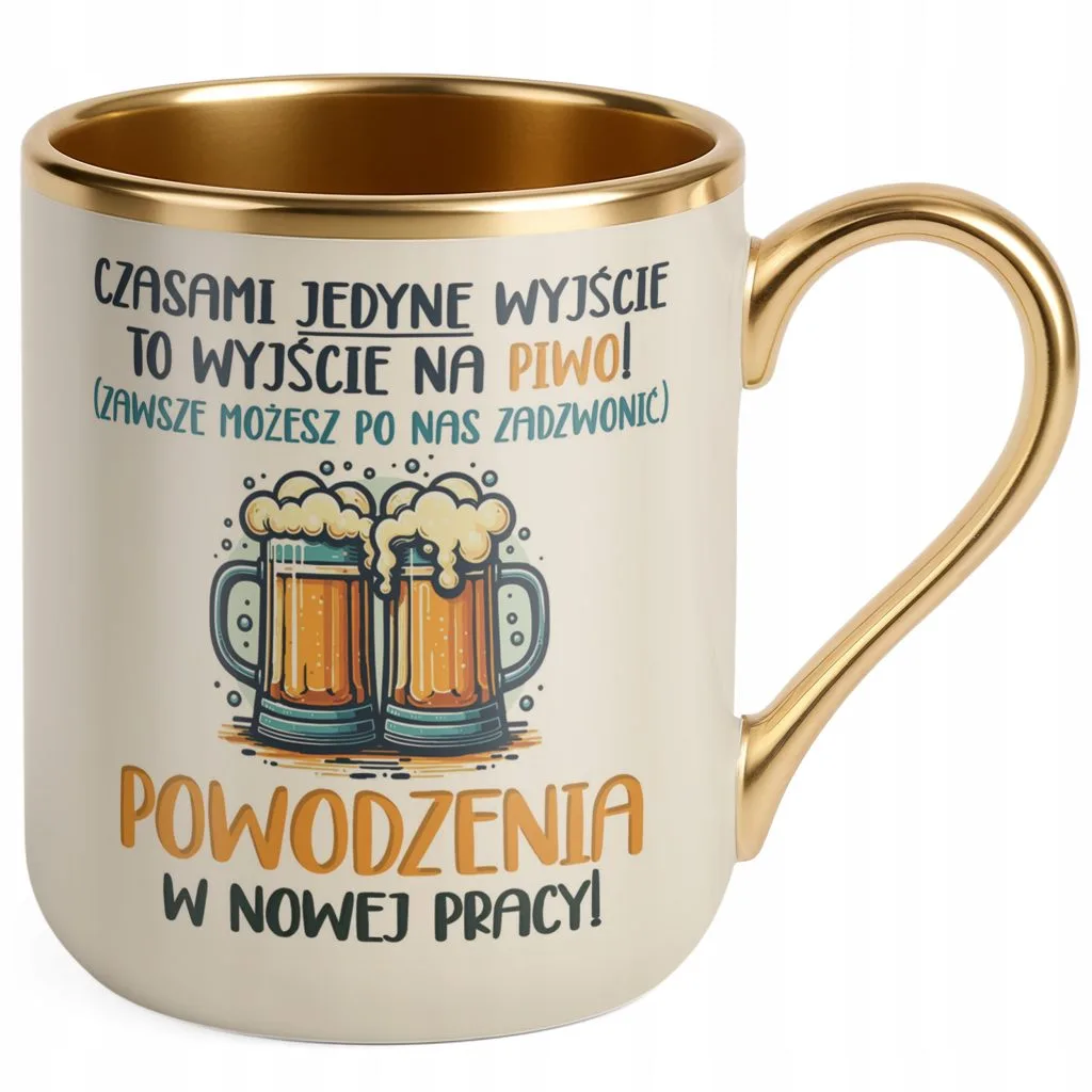 Kubek Premium Złoty Ecru Pożeganie Odejście z Pracy Prezent Upominek