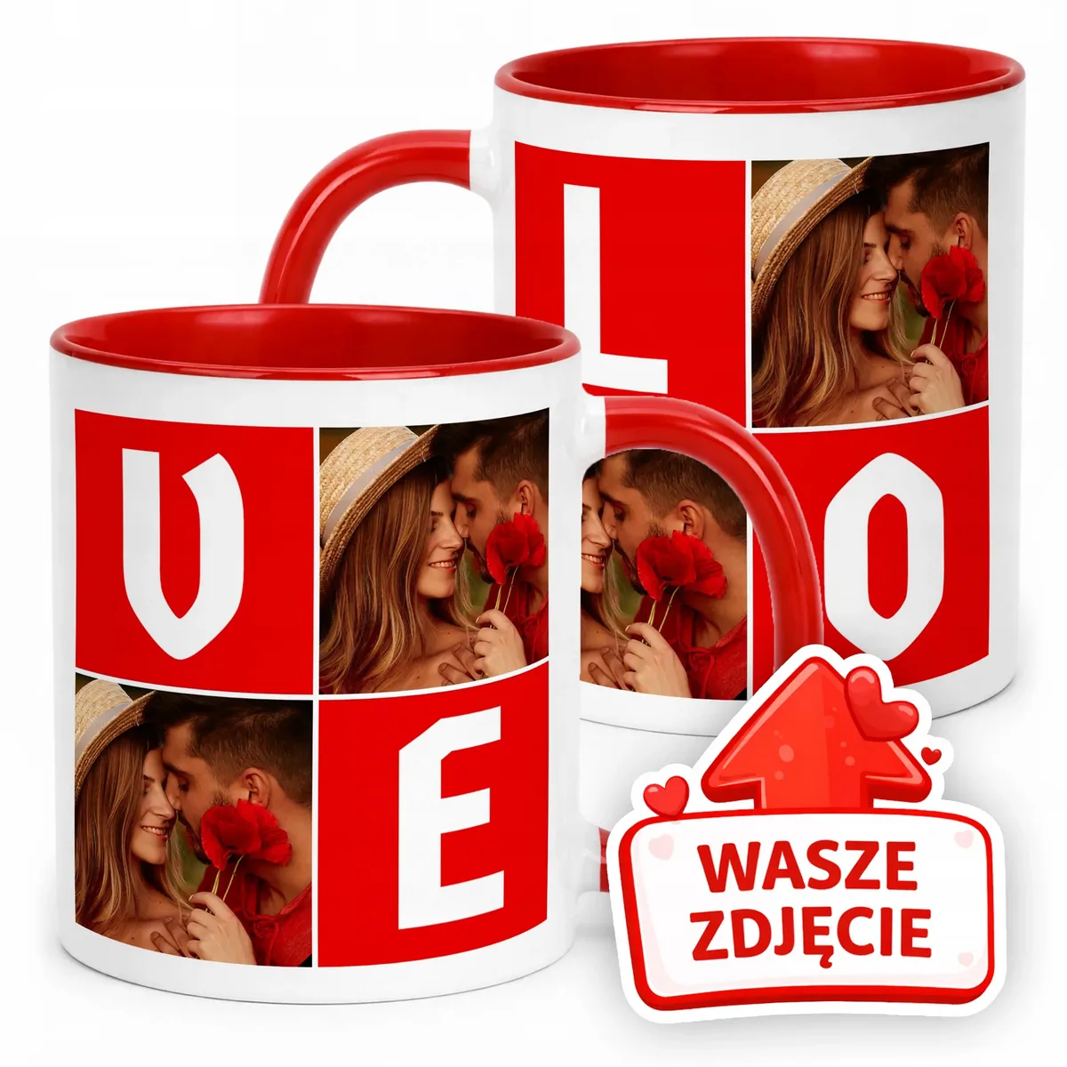 Kubek Czerwony Z Własnym Zdjęciem Serce Walentynki Prezent Upominek