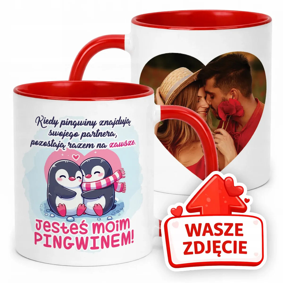 Kubek Czerwony Z Własnym Zdjęciem Serce Walentynki Prezent Upominek