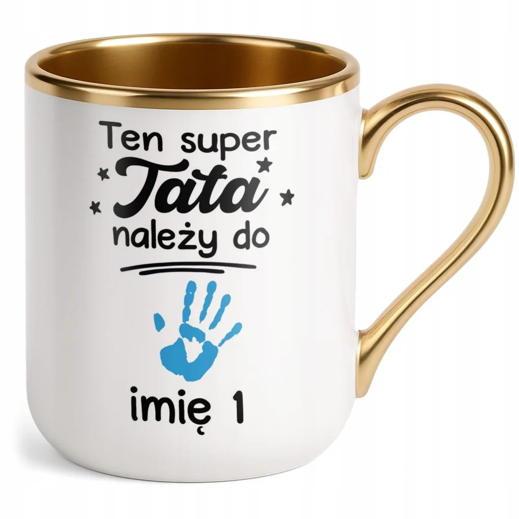 Kubek Premium Złoty Personalizowany Dzień Ojca Tata Należy Do Imię Prezent