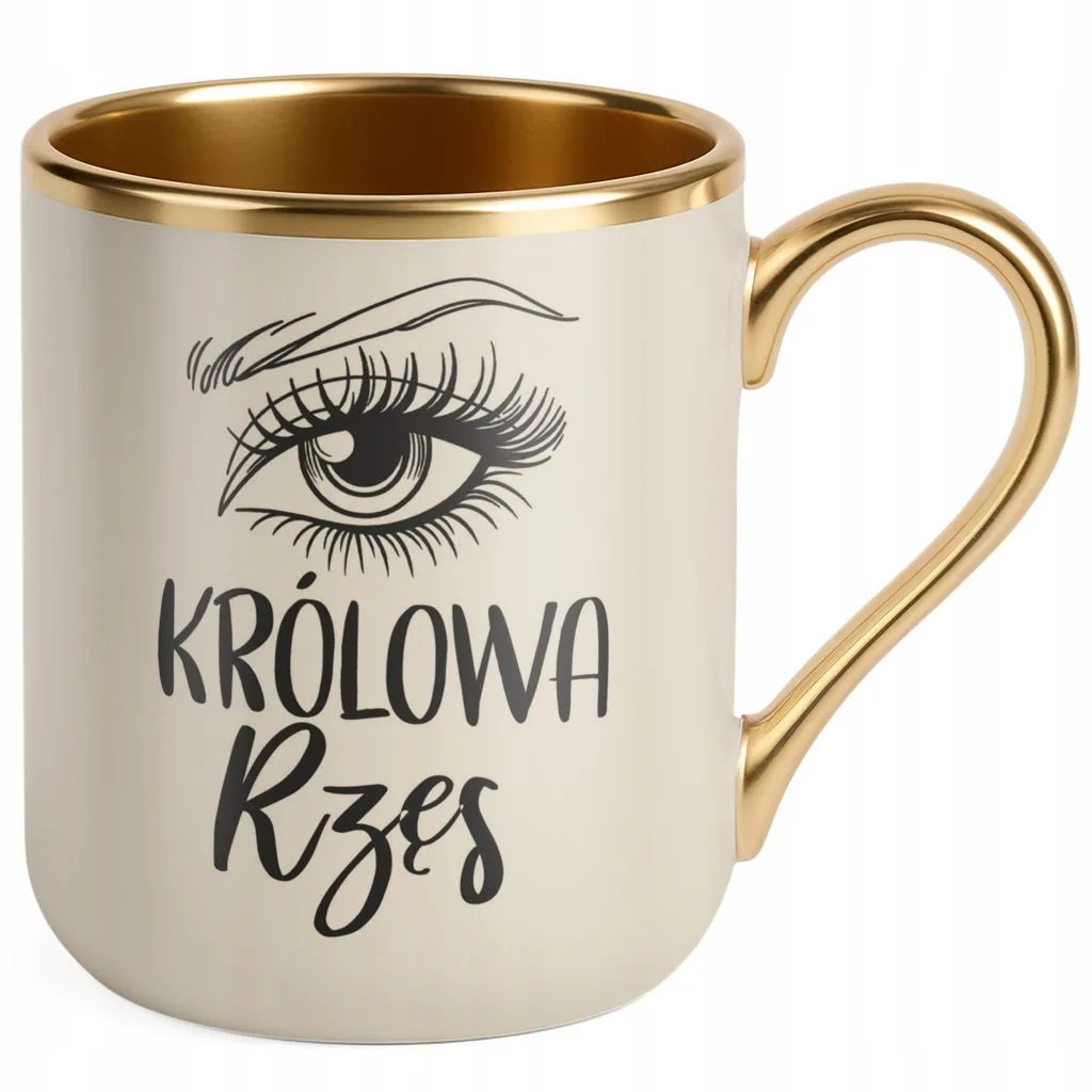 Kubek Premium Złoty Ecru Królowa Rzęs Dla Stylistki Rzęs Prezent