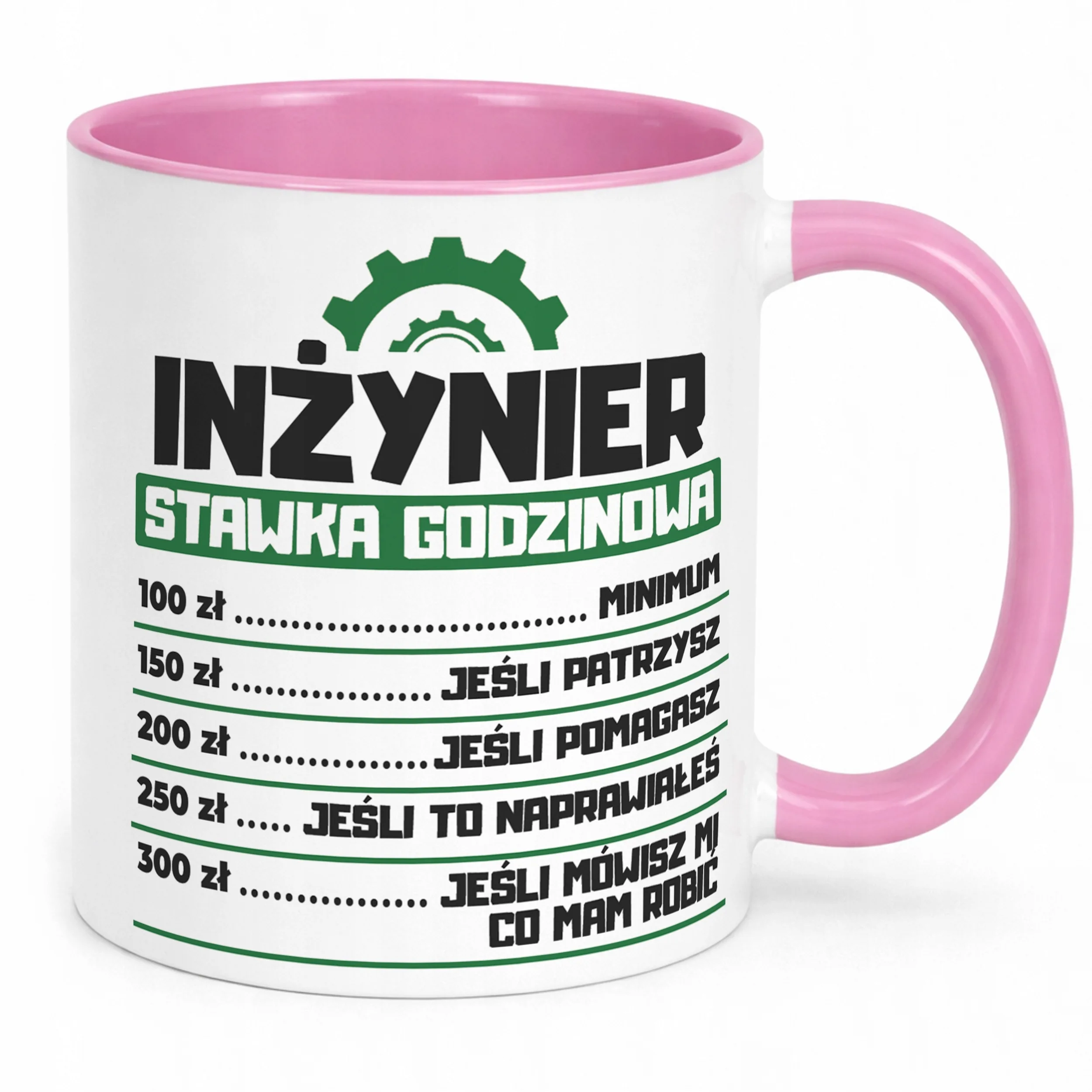 Kubek Różowy Inżynier Stawka Godzinowa Zabawny Prezent Upominek