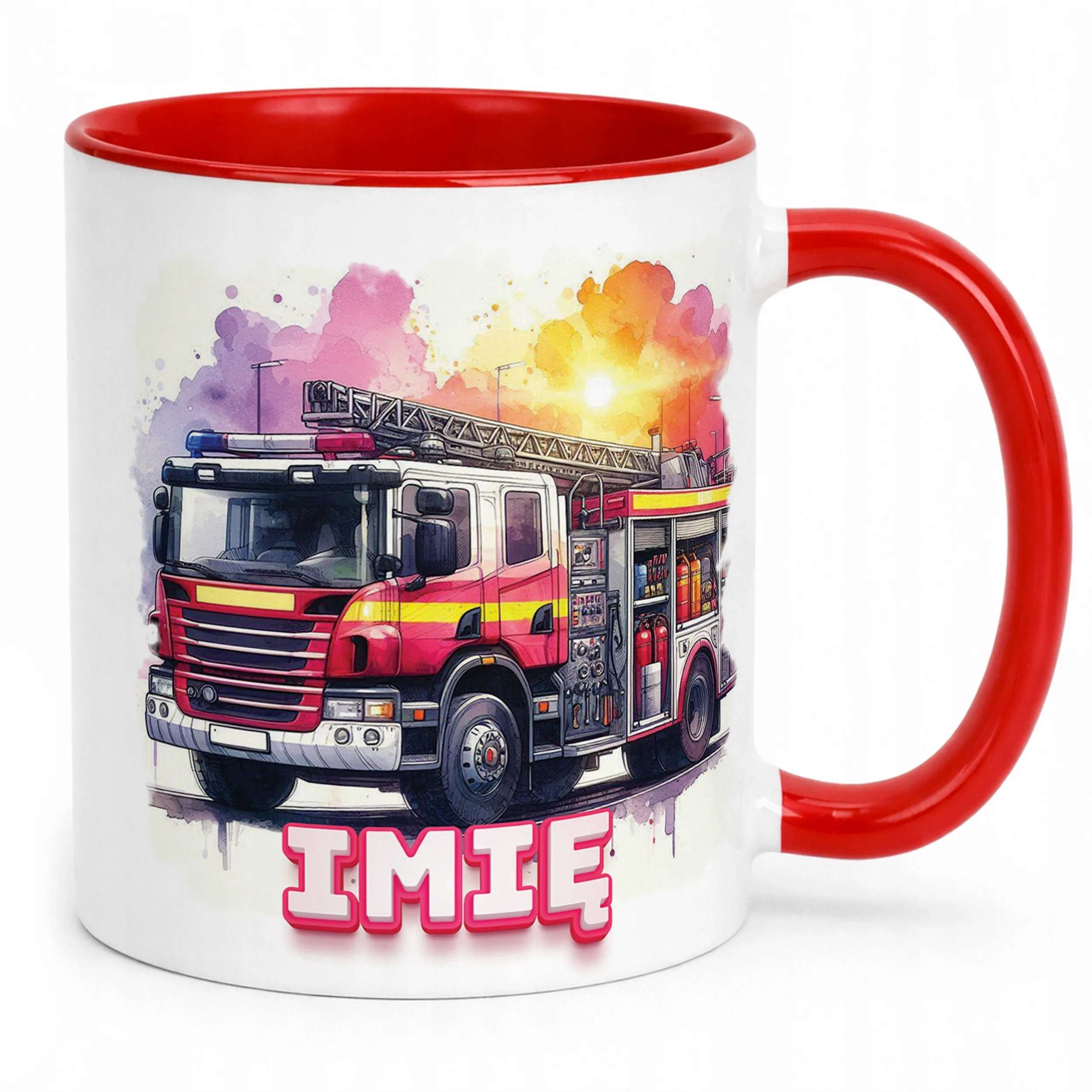 Kubek Czerwony Personalizowany Dla Strażaka Wóz Strażacki Prezent