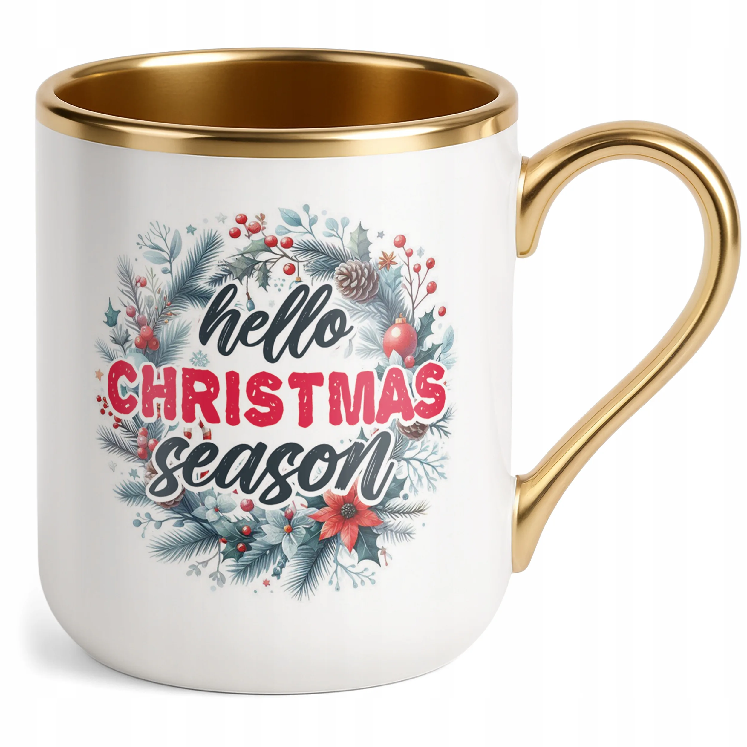 Kubek Premium Złoty Świąteczny Hello Christmas Boże Narodzenie