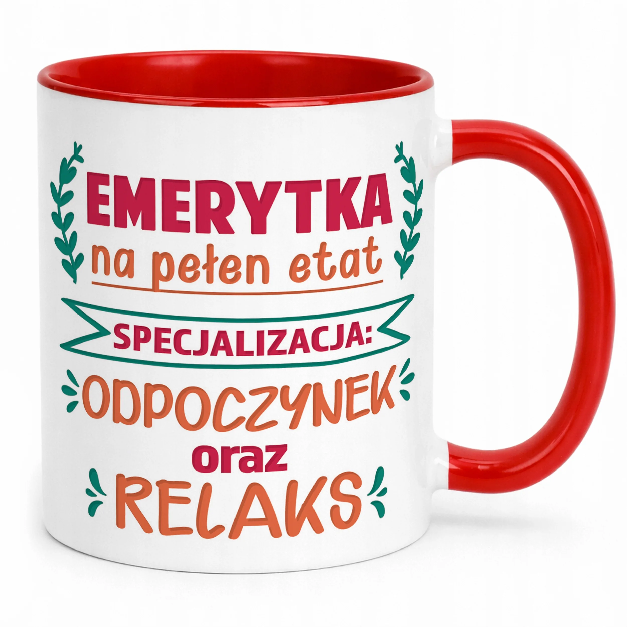 Kubek Czerwony z okazji Emerytury Dla Emerytki Prezent Upominek