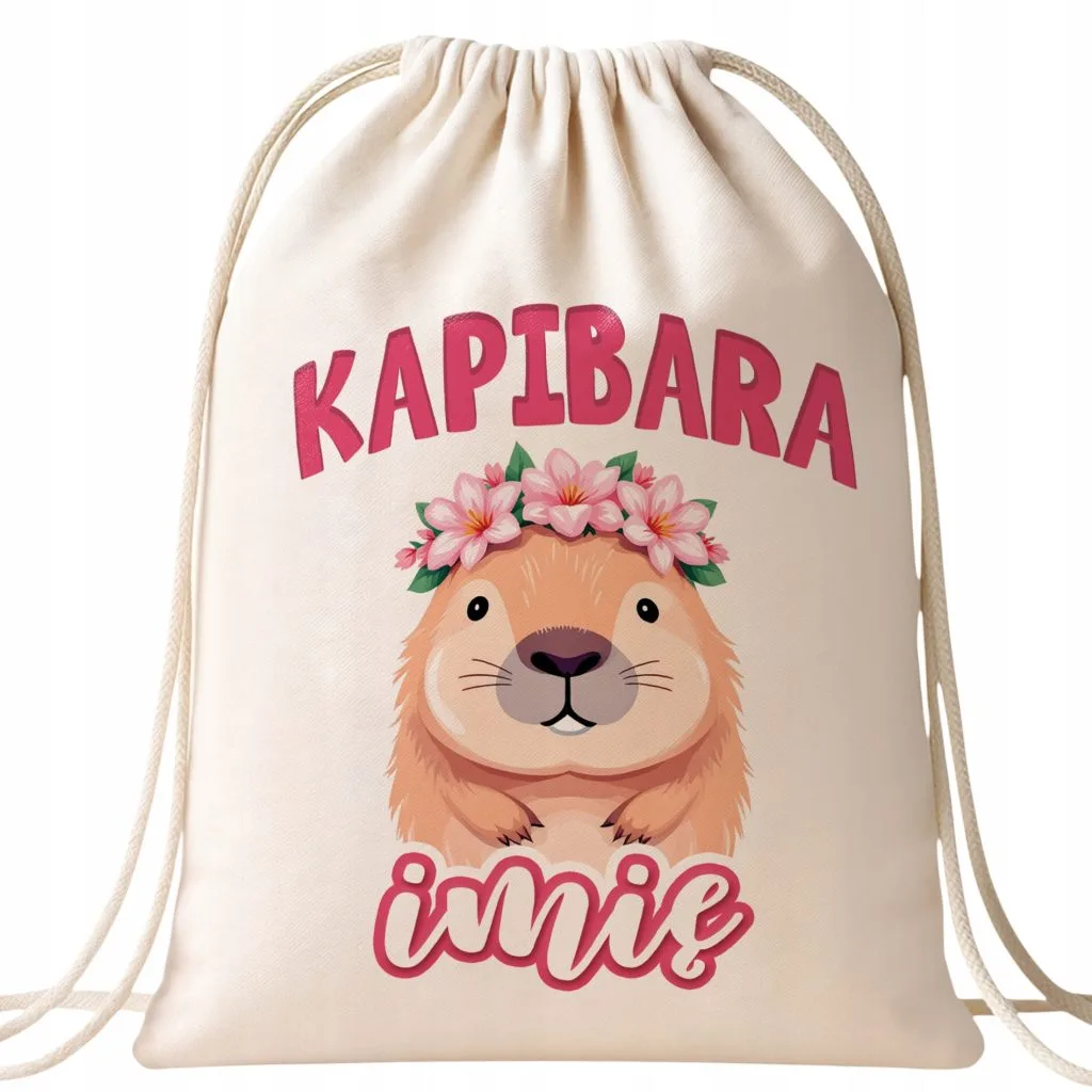 Plecak bawełniany Personalizowany Kapibara Capybara Zwierzak Dla Dzieci