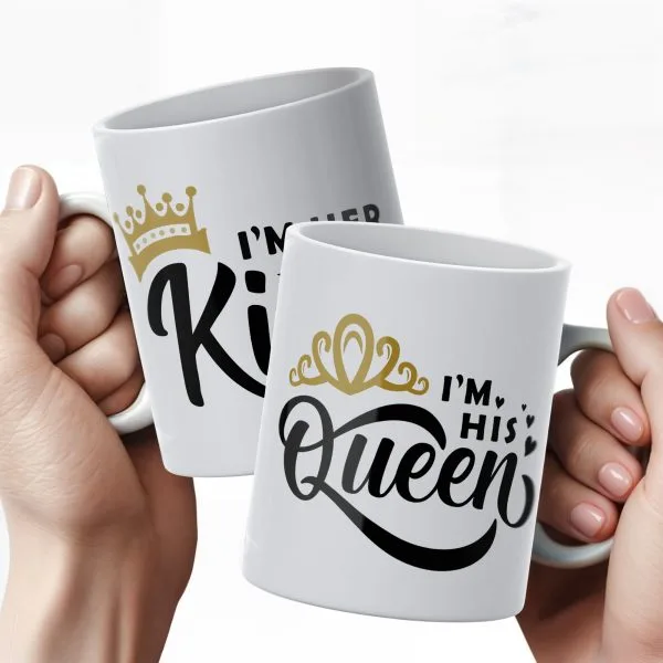 Zestaw kubków na Walentynki Queen & King Prezent Dla Pary Zakochanych