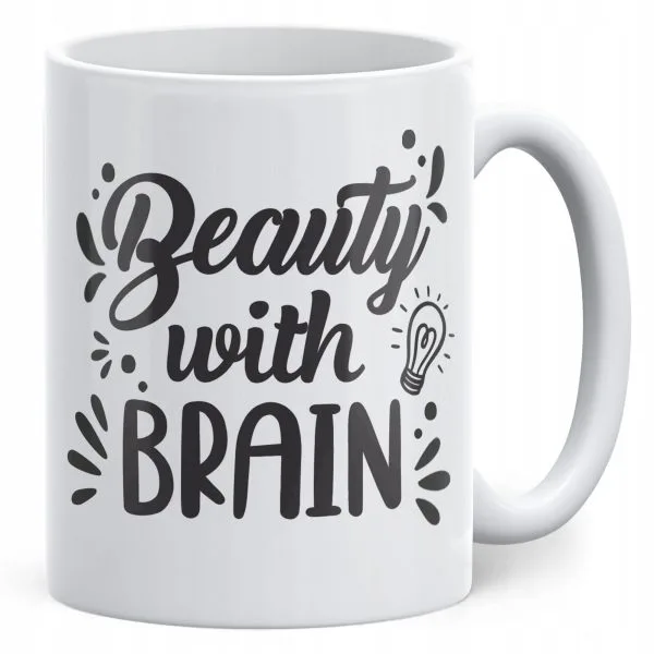 Kubek ceramiczny Dzień Kobiet Beauty With Brain Prezent Upominek Kobiety