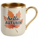 Kubek Premium Złoty Ecru Jesienny Jesień Hello Autumn Liść Prezent