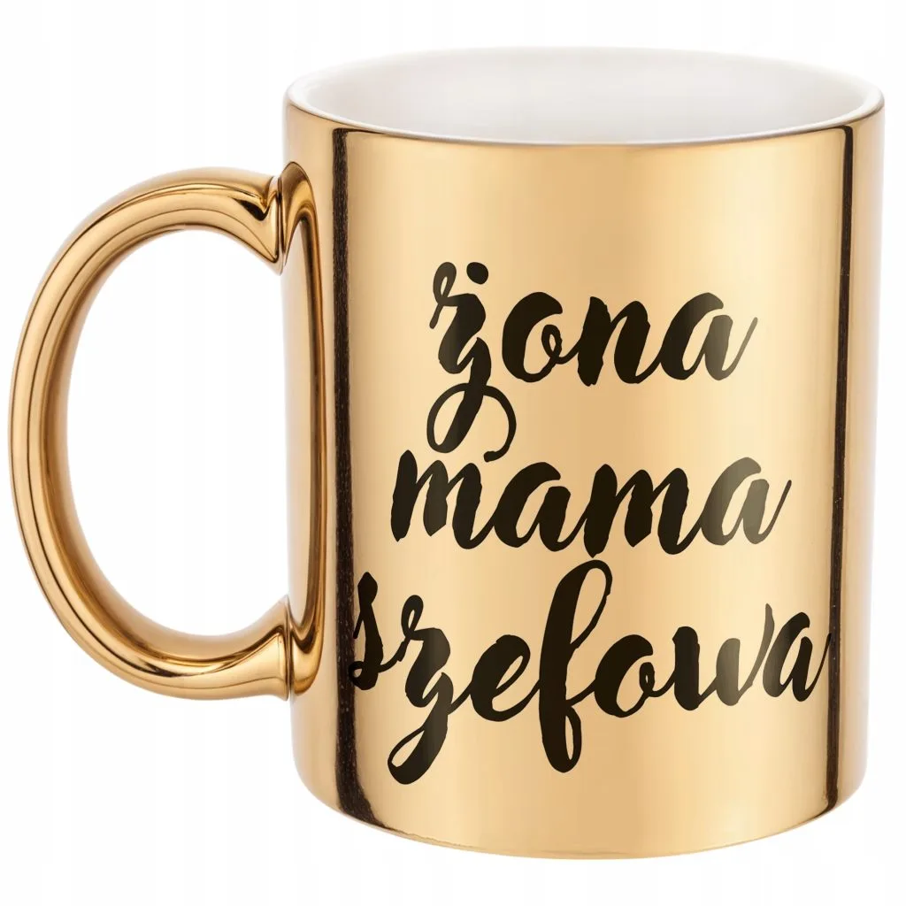 Złoty kubek ceramiczny Żona Mama Szefowa Dla Kobiety Prezent Upominek