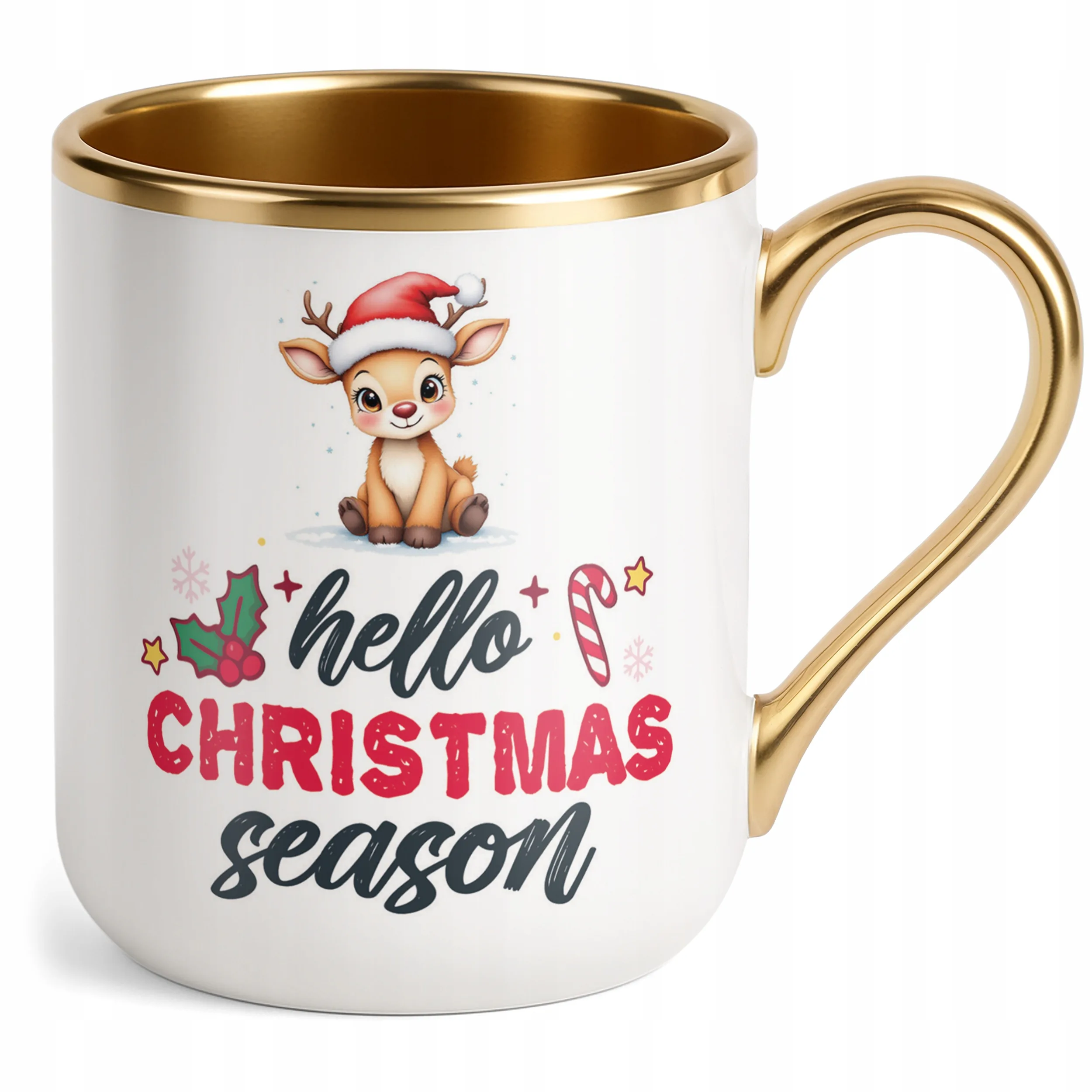 Kubek Premium Złoty Świąteczny Hello Christmas Boże Narodzenie