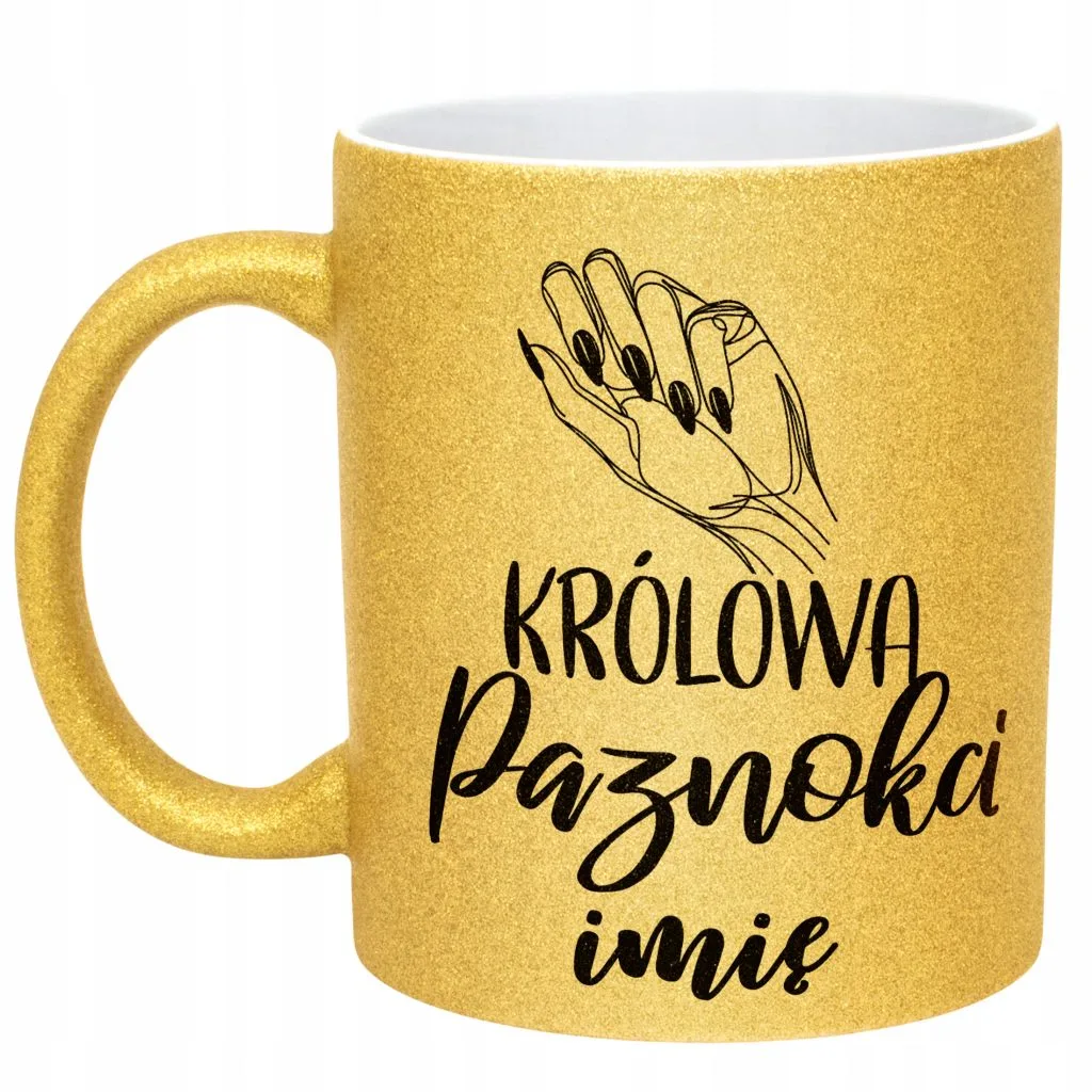 Złoty kubek brokatowy Personalizowany Królowa Paznokci Dla Stylistki