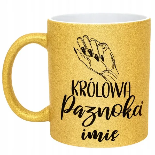 Złoty kubek brokatowy Personalizowany Królowa Paznokci Dla Stylistki
