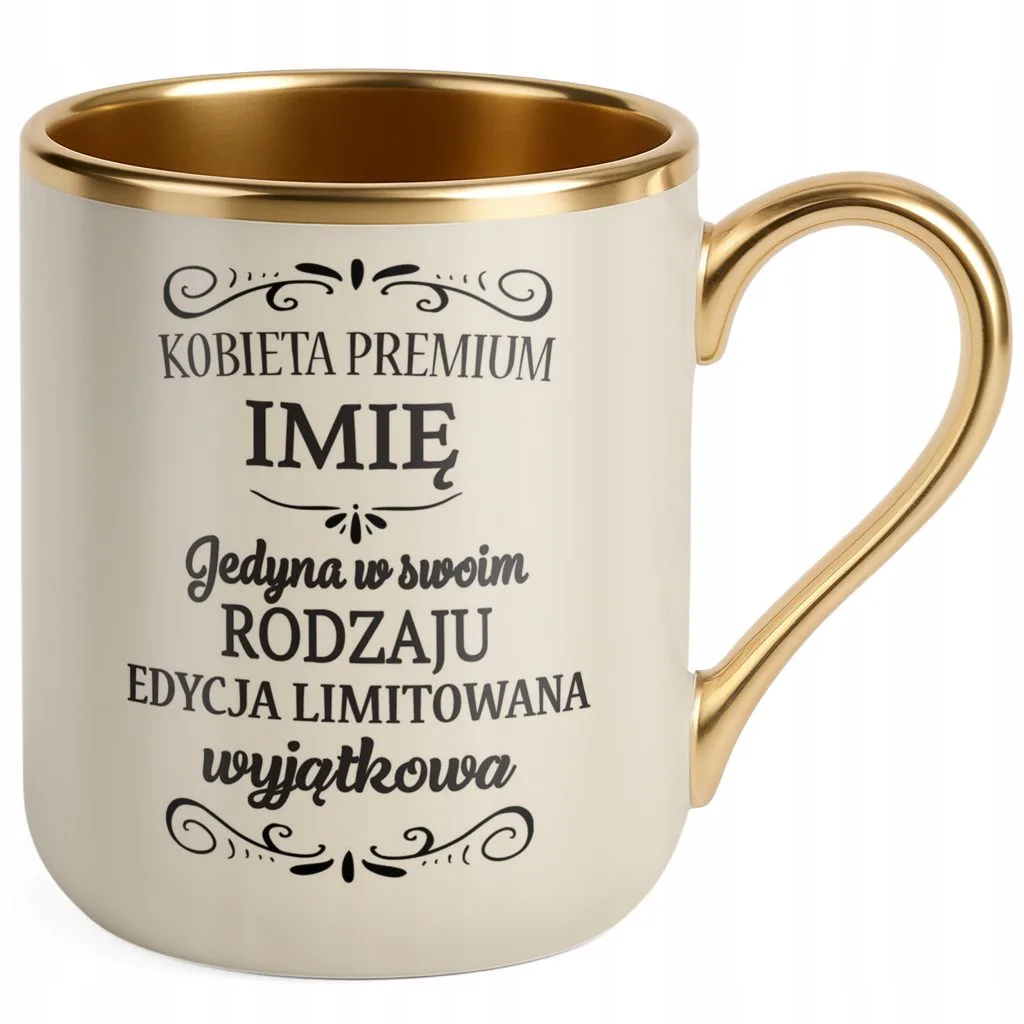 Kubek Premium Złoty Ecru Personalizowany Dzień Kobiet Zabawny