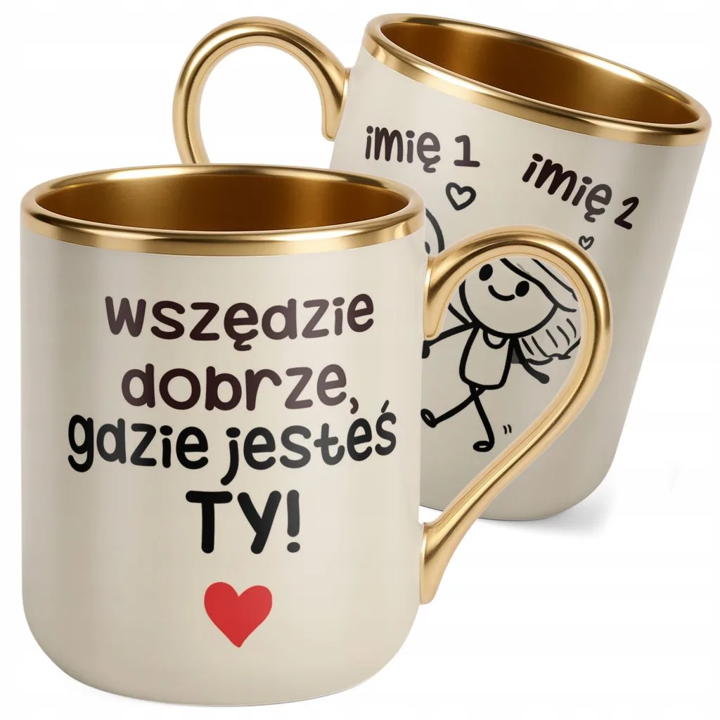 Kubek Premium Złoty Ecru Personalizowany Na Walentynki Kocham Cię