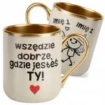 Kubek Premium Złoty Ecru Personalizowany Na Walentynki Kocham Cię