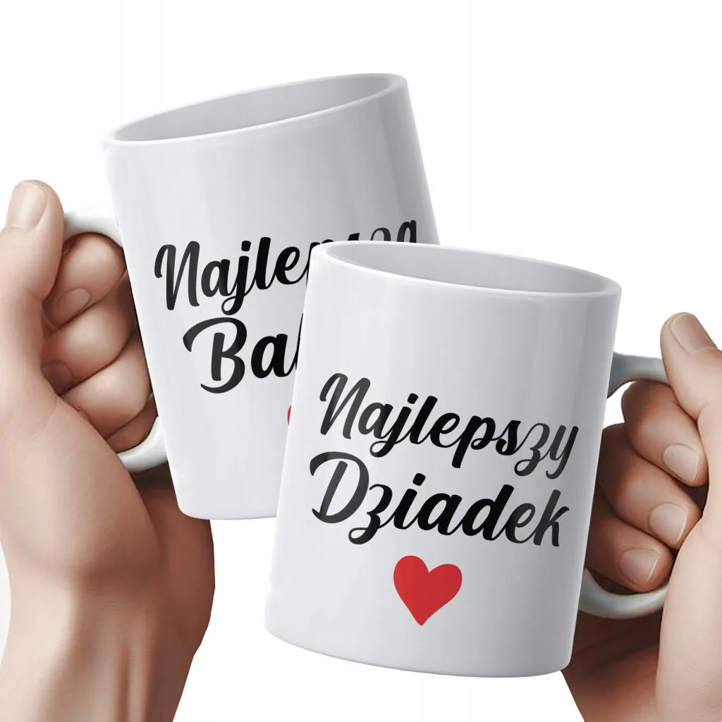 Zestaw Kubków Ceramicznych 330 ml Dzień Babci i Dziadka Prezent Najlepsi