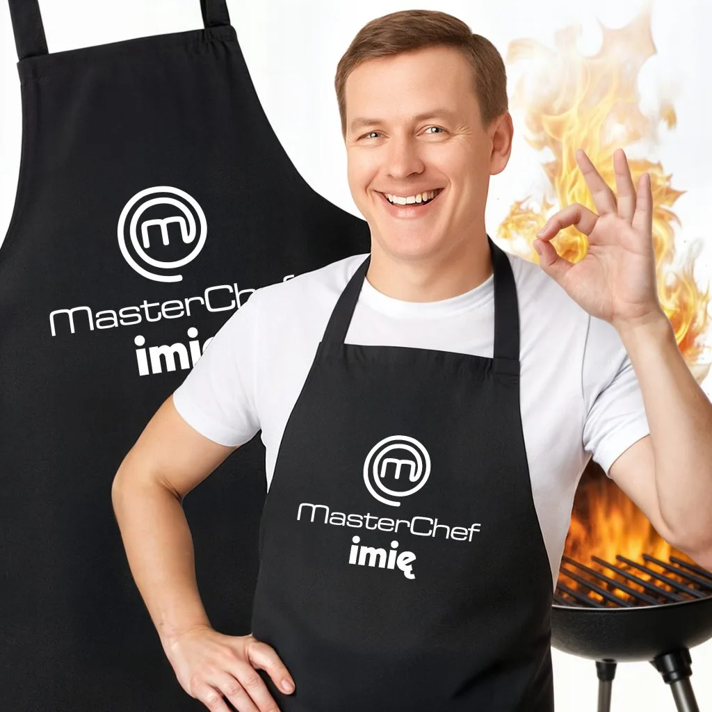 Bawełniany Czarny Personalizowany Fartuch Kuchenny Masterchef Z Nadrukiem
