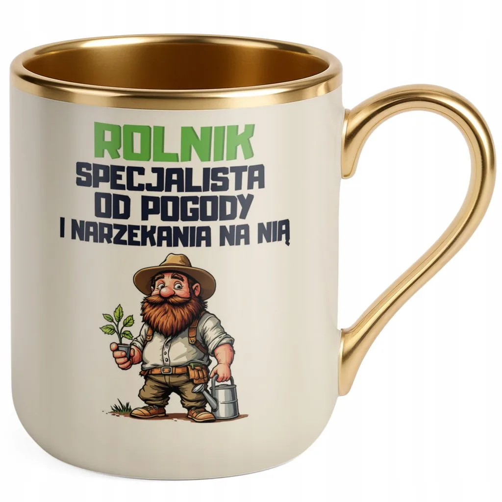 Kubek Premium Złoty Ecru Rolnik Dla Rolnika Traktor Zabawny Prezent