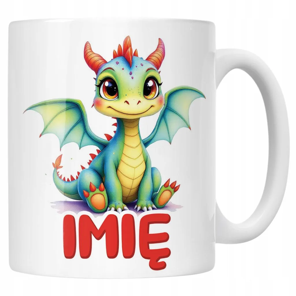 Kubek ceramiczny personalizowany Smok Zwierzak Słodki Dla Dzieci