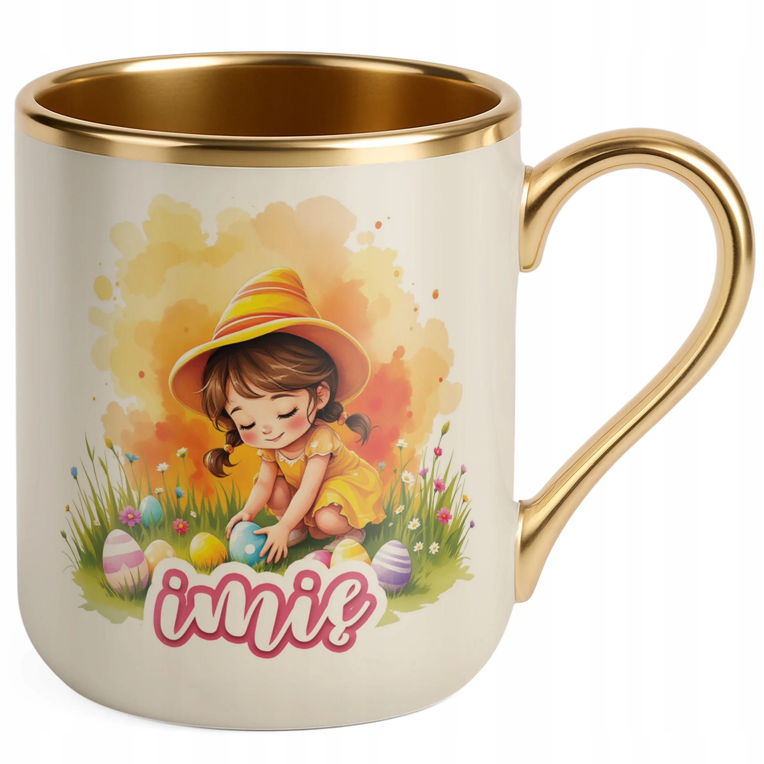 Kubek Premium Złoty Ecru Personalizowany Wielkanoc Prezent Pisanki Wiosna
