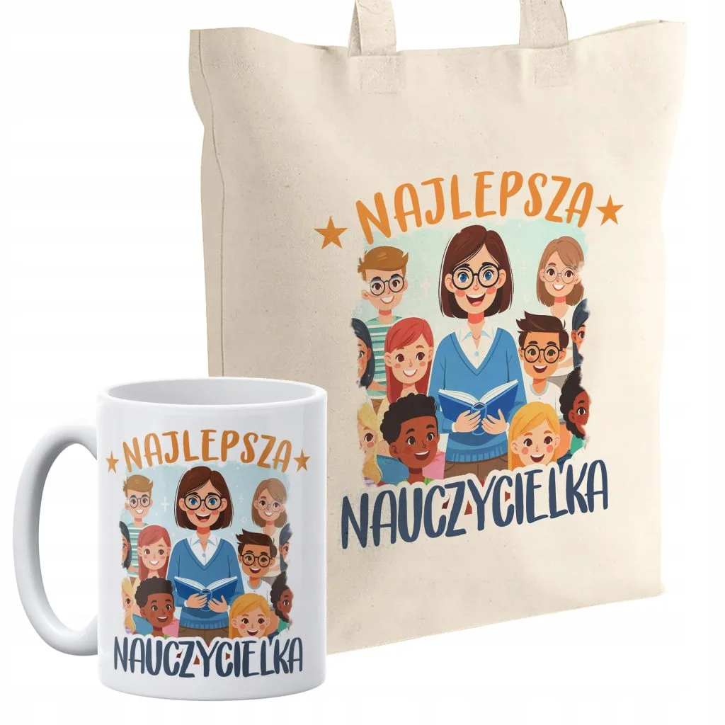 Zestaw kubek + torba z dnem Najlepsza Nauczycielka Dzień Nauczyciela