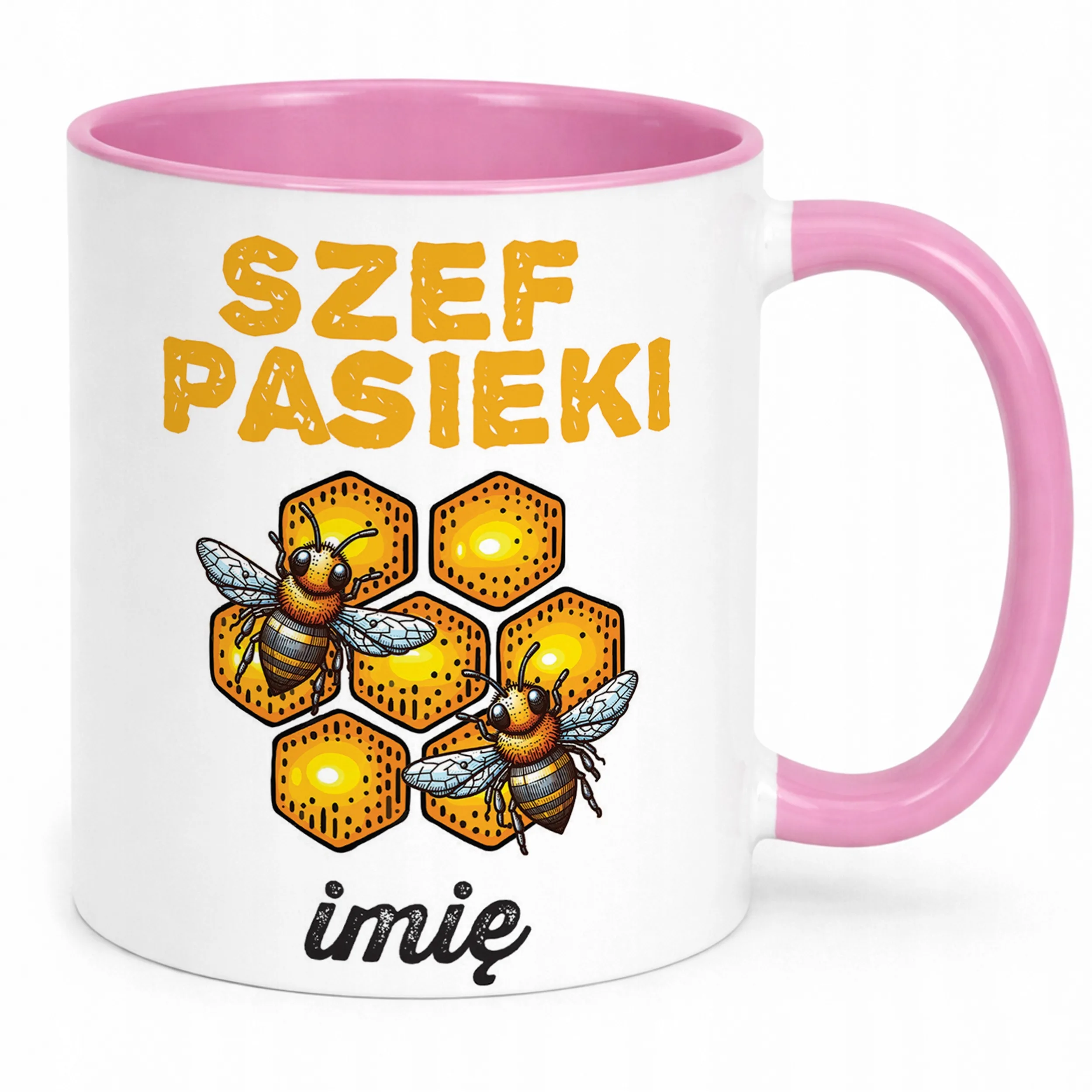Kubek Różowy Personalizowany Dla Pszczelarza Pszczoły Pasieka Prezent