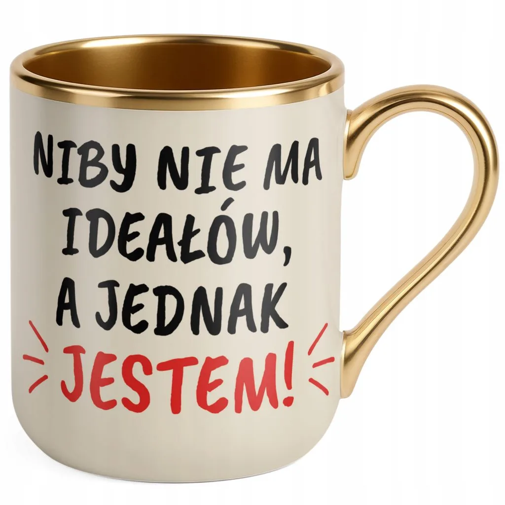 Kubek Premium Złoty Ecru Niby Nie Ma Ideałów A Jednak Jestem Prezent