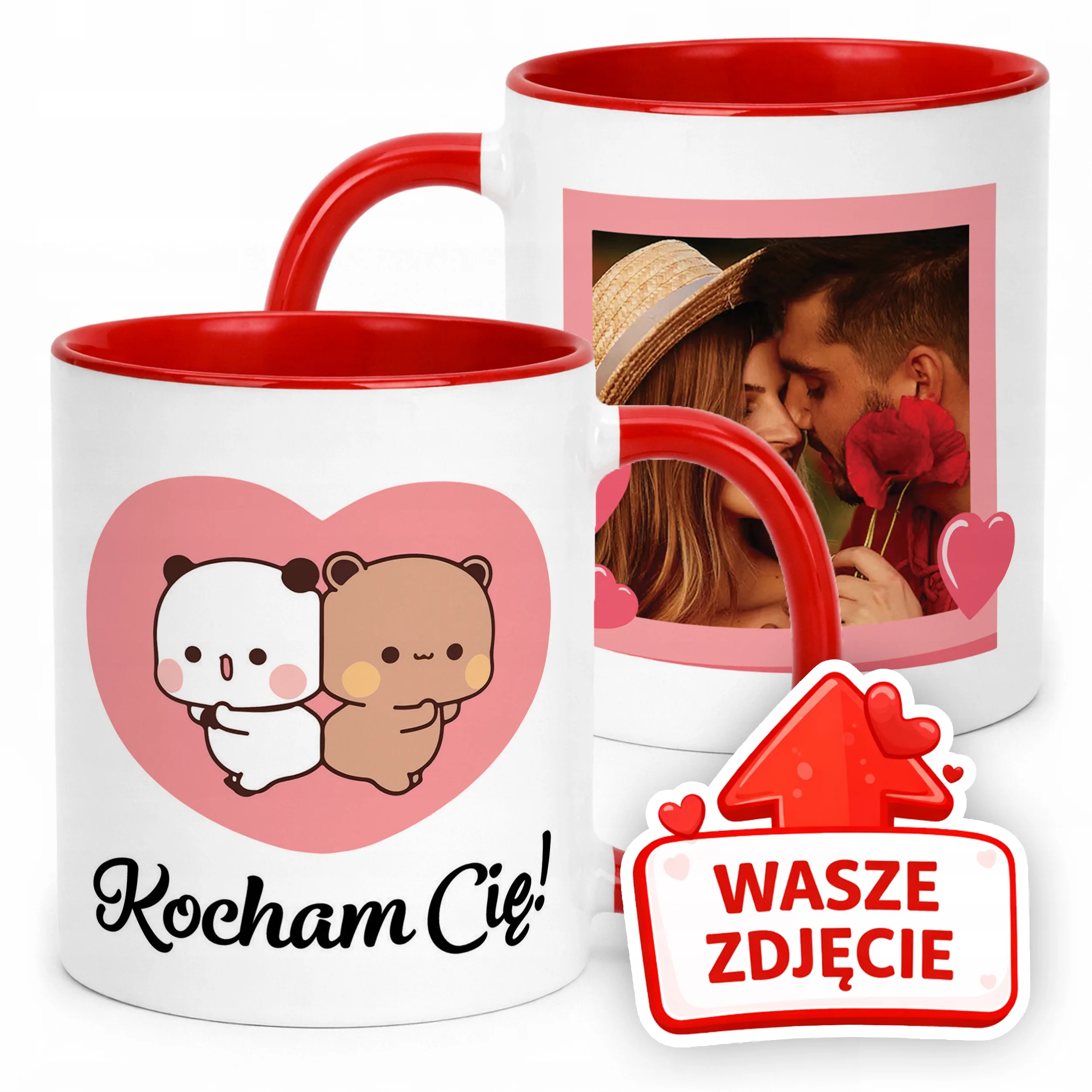 Kubek Czerwony Z Własnym Zdjęciem Serce Walentynki Prezent Upominek