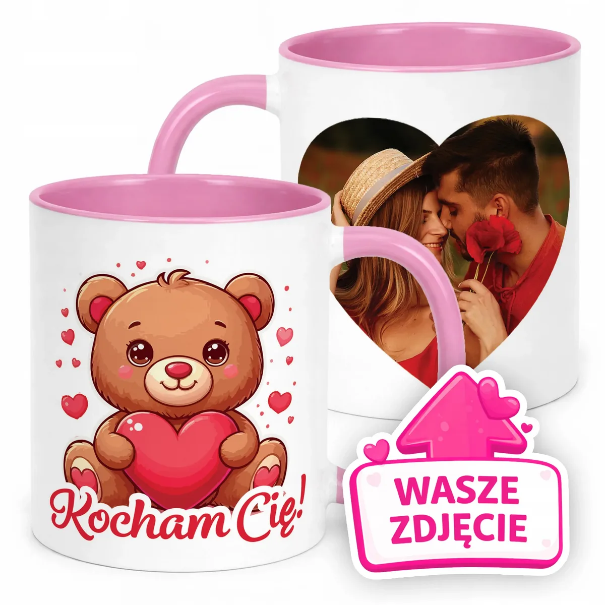 Kubek Różowy Z Własnym Zdjęciem Serce Walentynki Prezent Upominek