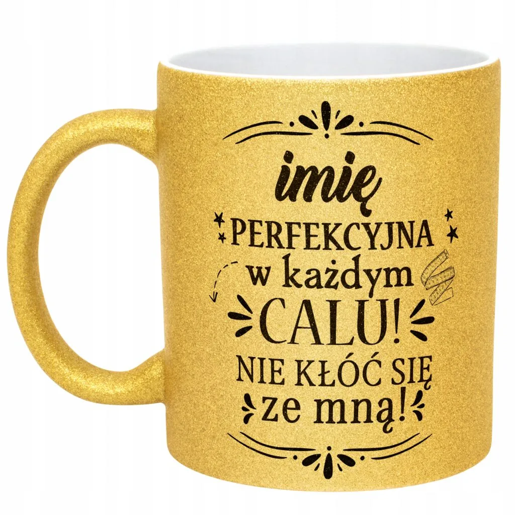Złoty kubek brokatowy personalizowany Dzień Kobiet Prezent Upominek