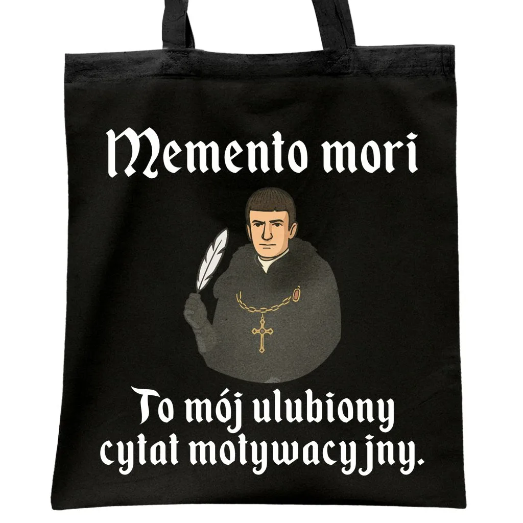 Torba bawełniana czarna na zakupy 1670 Memento Mori Cytat Motywacyjny