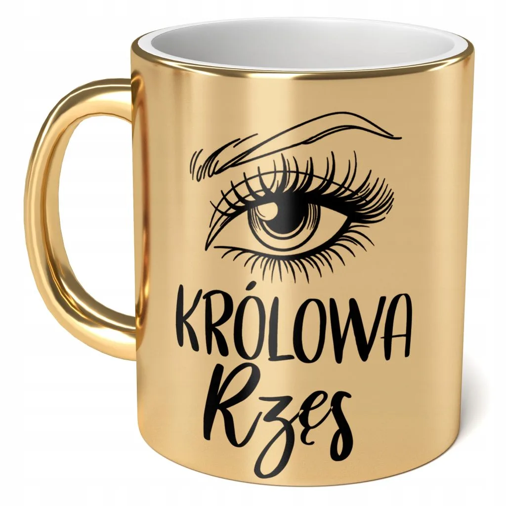 Kubek Złoty ceramiczny 330 ml Królowa Rzęs Dla Stylistki Rzęs Prezent