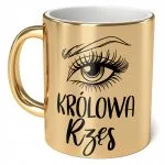 Kubek Złoty ceramiczny 330 ml Królowa Rzęs Dla Stylistki Rzęs Prezent