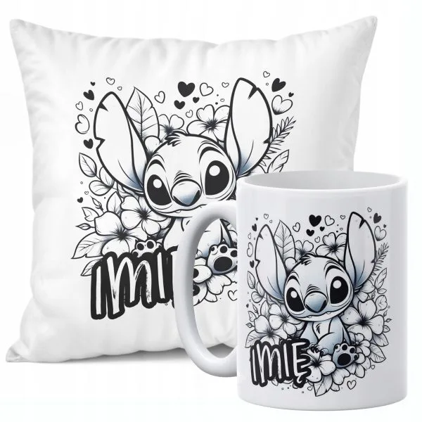 Zestaw Personalizowany Kubek + Poduszka 38x38 cm Dla Fanów Lilo i Sticz