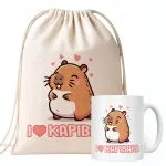 Zestaw Kubek + Plecak Kapibara Capybara Zwierzak Słodki Dla Dzieci Prezent