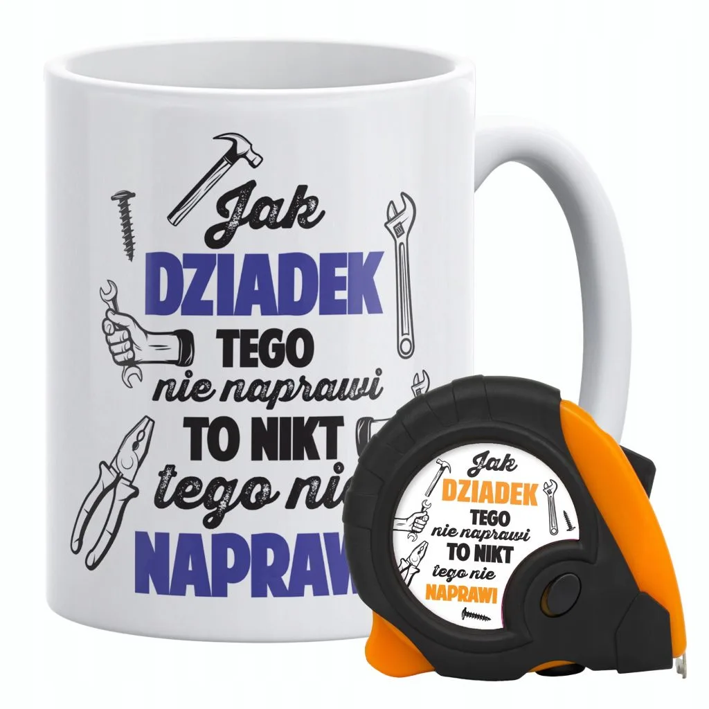 Zestaw Kubek + Miarka zwijana 5m Dzień Dziadka Jak Dziadek Tego Nie Naprawi