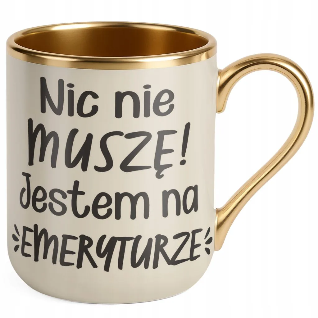 Kubek Premium Złoty Ecru Z okazji Emerytury Dla Emeryta Emerytki Prezent