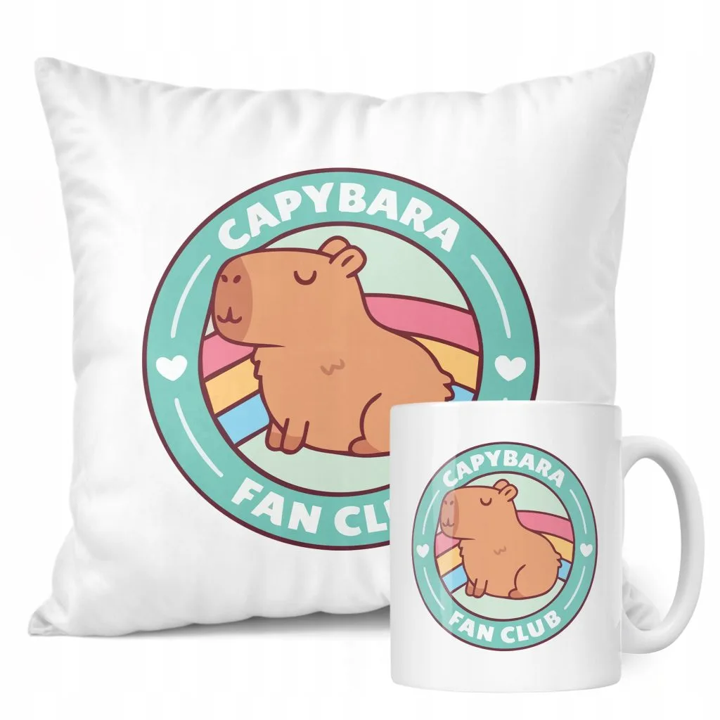 Zestaw Kubek + Poduszka Kapibara Capybara Zwierzak Słodki Dla Dzieci