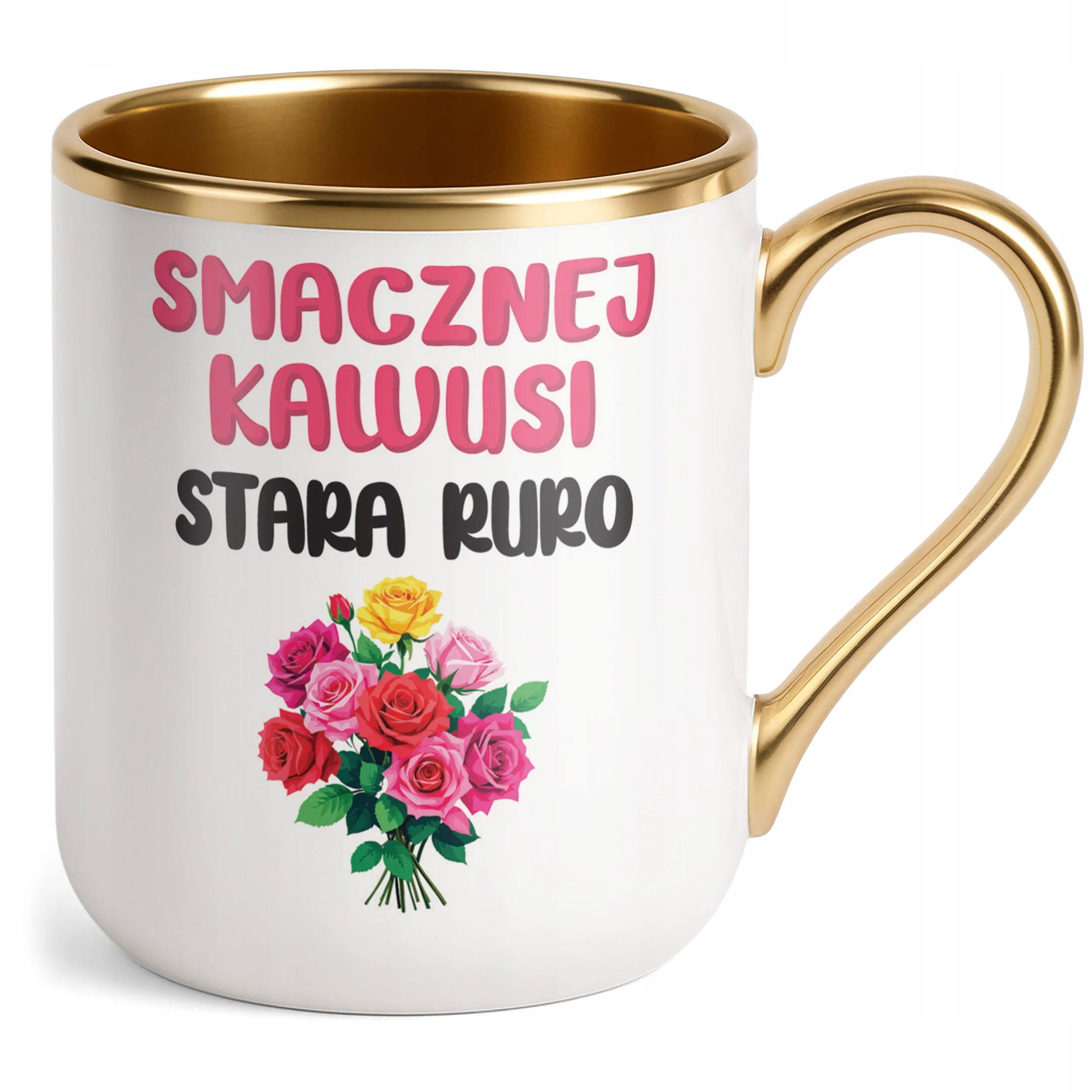 Kubek Premium Złoty Smacznej Kawusi Stara Ruro Śmieszny Zabawny Prezent